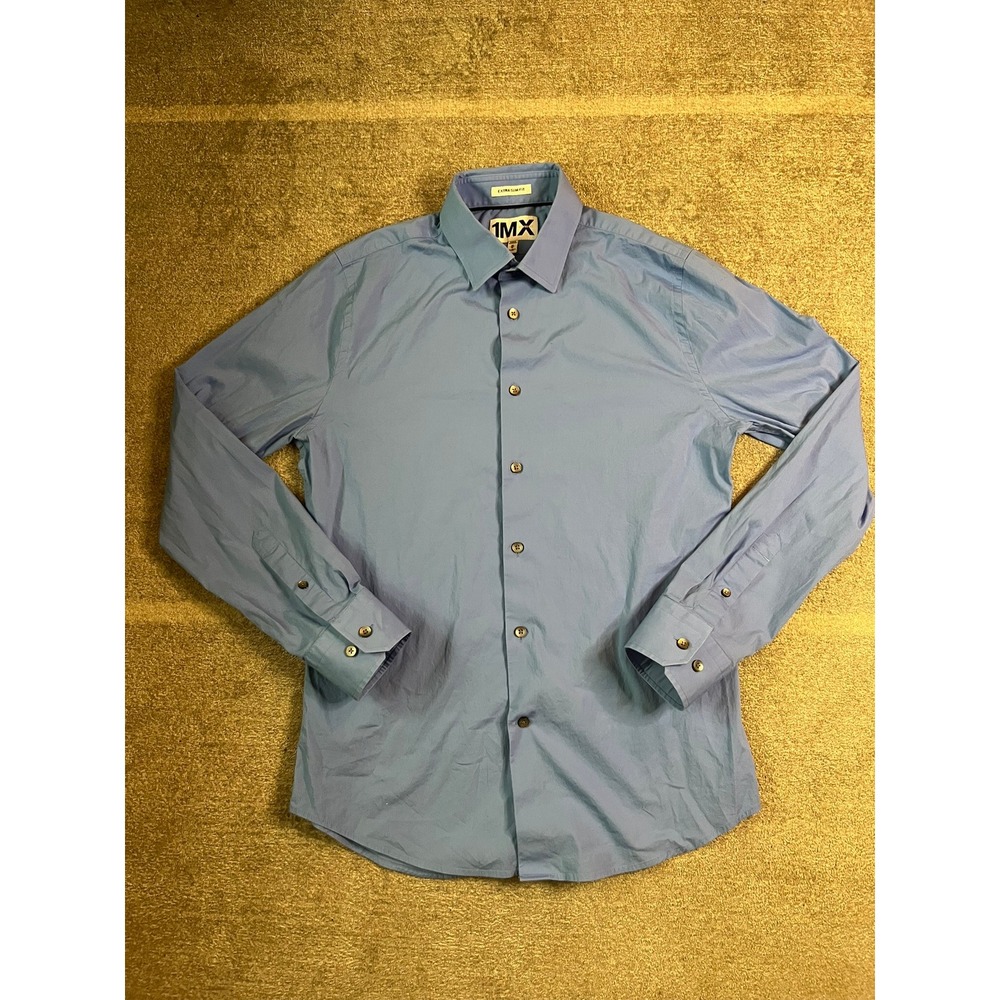 Express 1MX Shirt Mens M Preppy Extra Slim Fit Lt. Blue Long Sleeve Button Down